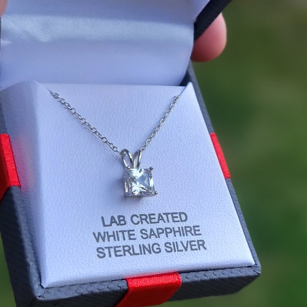 White Sapphire Princess Cut Necklace in Sterling Silver